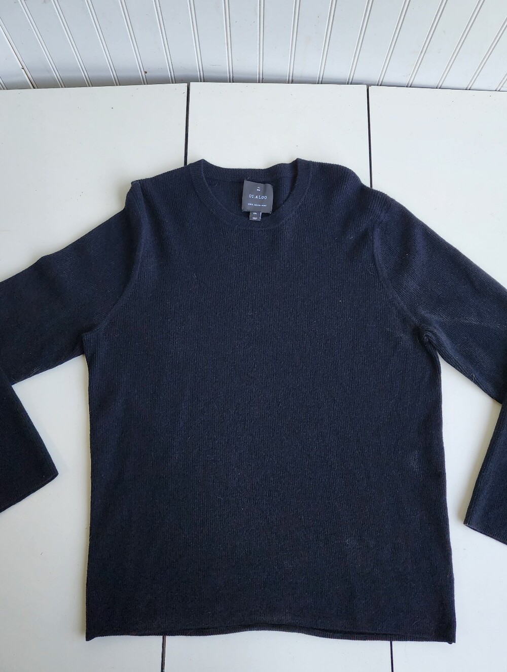 01. ALGO 100% Merino Wool Men’s Sweater Black Ribbed Crew Neck Sz XXL